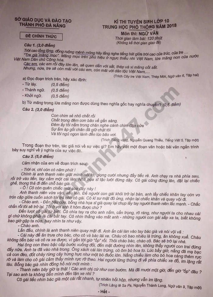 Giáo dục - Đáp án, đề thi môn Ngữ Văn vào lớp 10 tại TP.Đà Nẵng chuẩn nhất, nhanh nhất (Hình 4).
