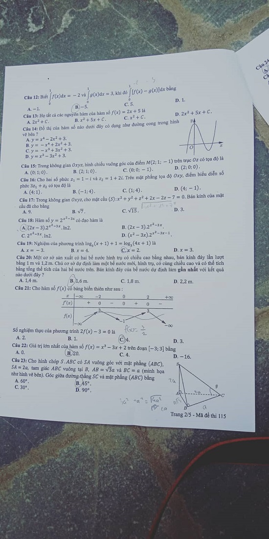 Giáo dục - Đáp án đề thi môn Toán thi THPT Quốc gia 2019 của bộ GD&ĐT mã đề 115 (Hình 2).