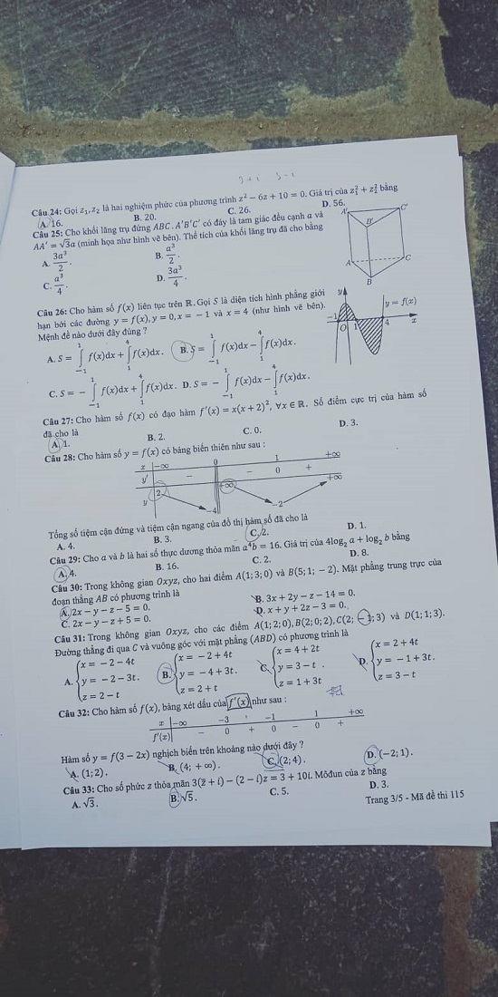 Giáo dục - Đáp án đề thi môn Toán thi THPT Quốc gia 2019 của bộ GD&ĐT mã đề 115 (Hình 3).