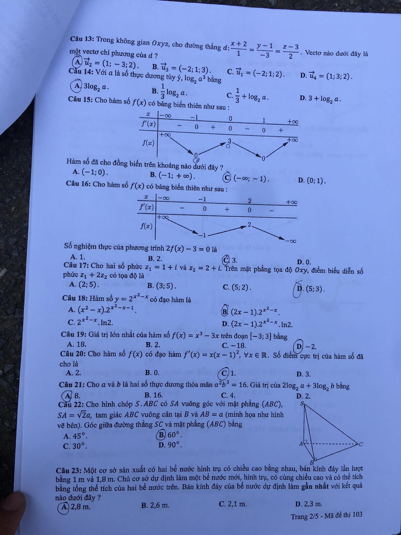 Giáo dục - Đáp án đề thi môn Toán thi THPT Quốc gia 2019 của bộ GD&ĐT mã đề 103 (Hình 2).