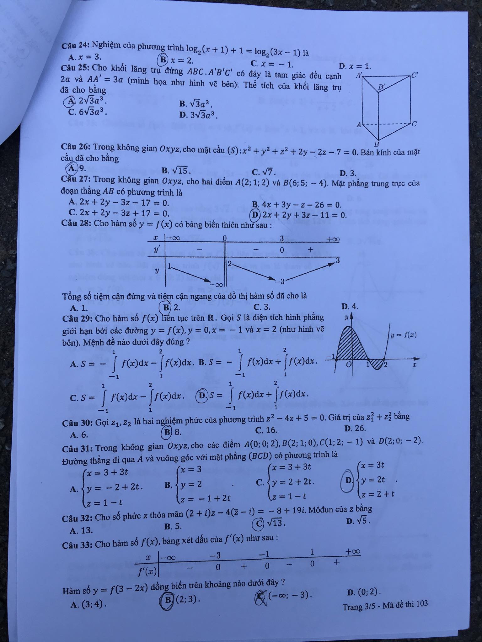 Giáo dục - Đáp án đề thi môn Toán thi THPT Quốc gia 2019 của bộ GD&ĐT mã đề 103 (Hình 3).