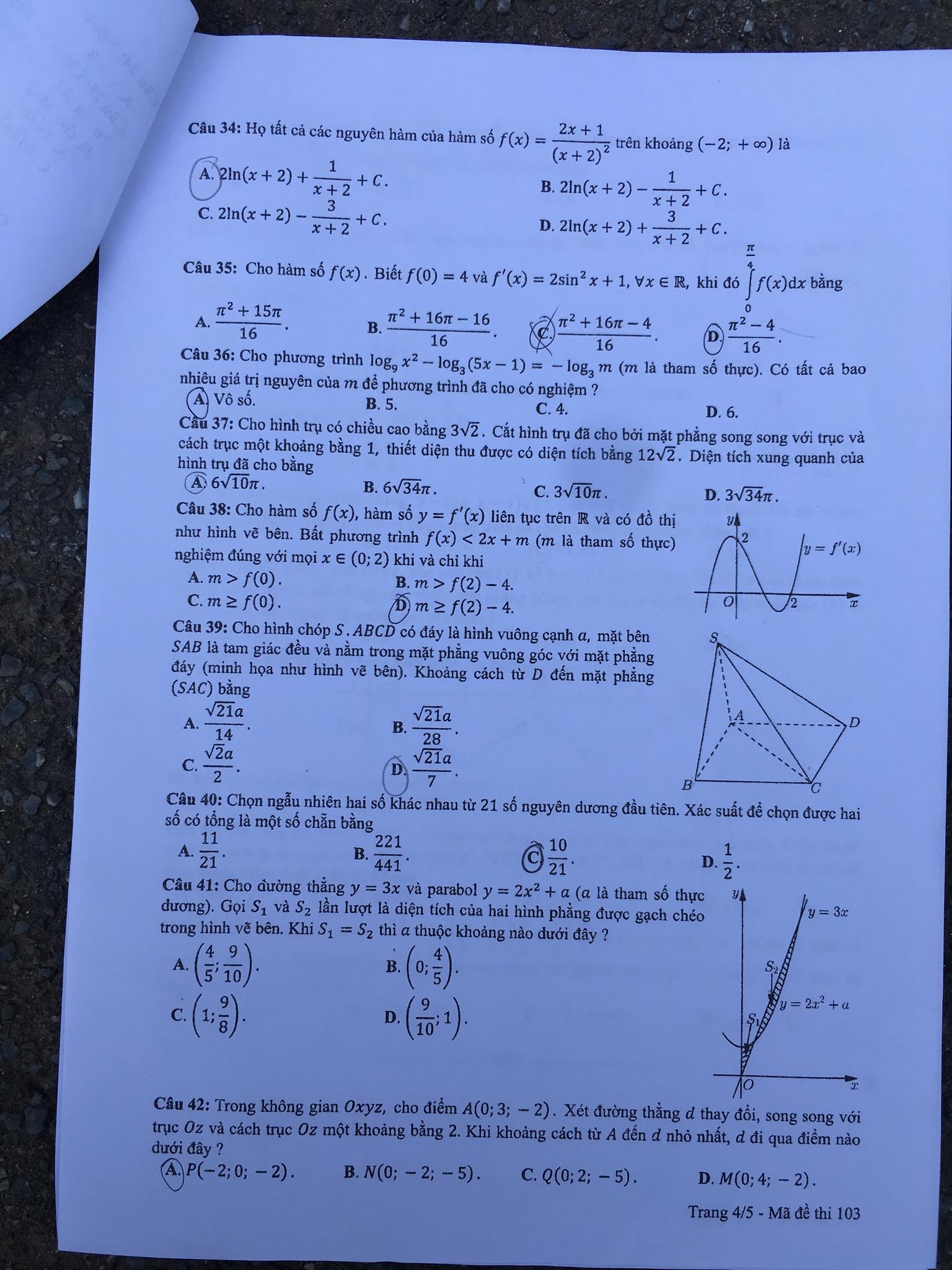 Giáo dục - Đáp án đề thi môn Toán thi THPT Quốc gia 2019 của bộ GD&ĐT mã đề 103 (Hình 4).