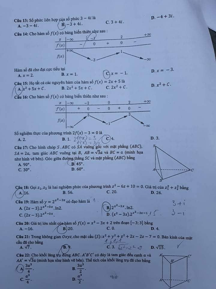 Giáo dục - Đáp án đề thi môn Toán thi THPT Quốc gia 2019 của bộ GD&ĐT mã đề 101 (Hình 2).