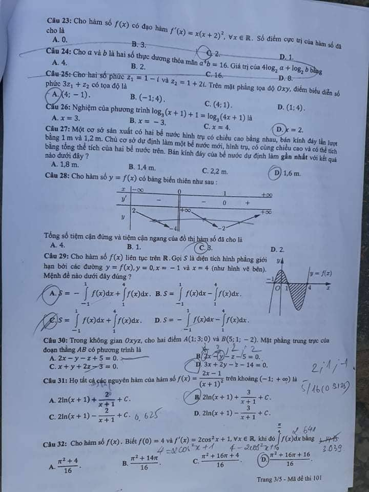 Giáo dục - Đáp án đề thi môn Toán thi THPT Quốc gia 2019 của bộ GD&ĐT mã đề 101 (Hình 3).