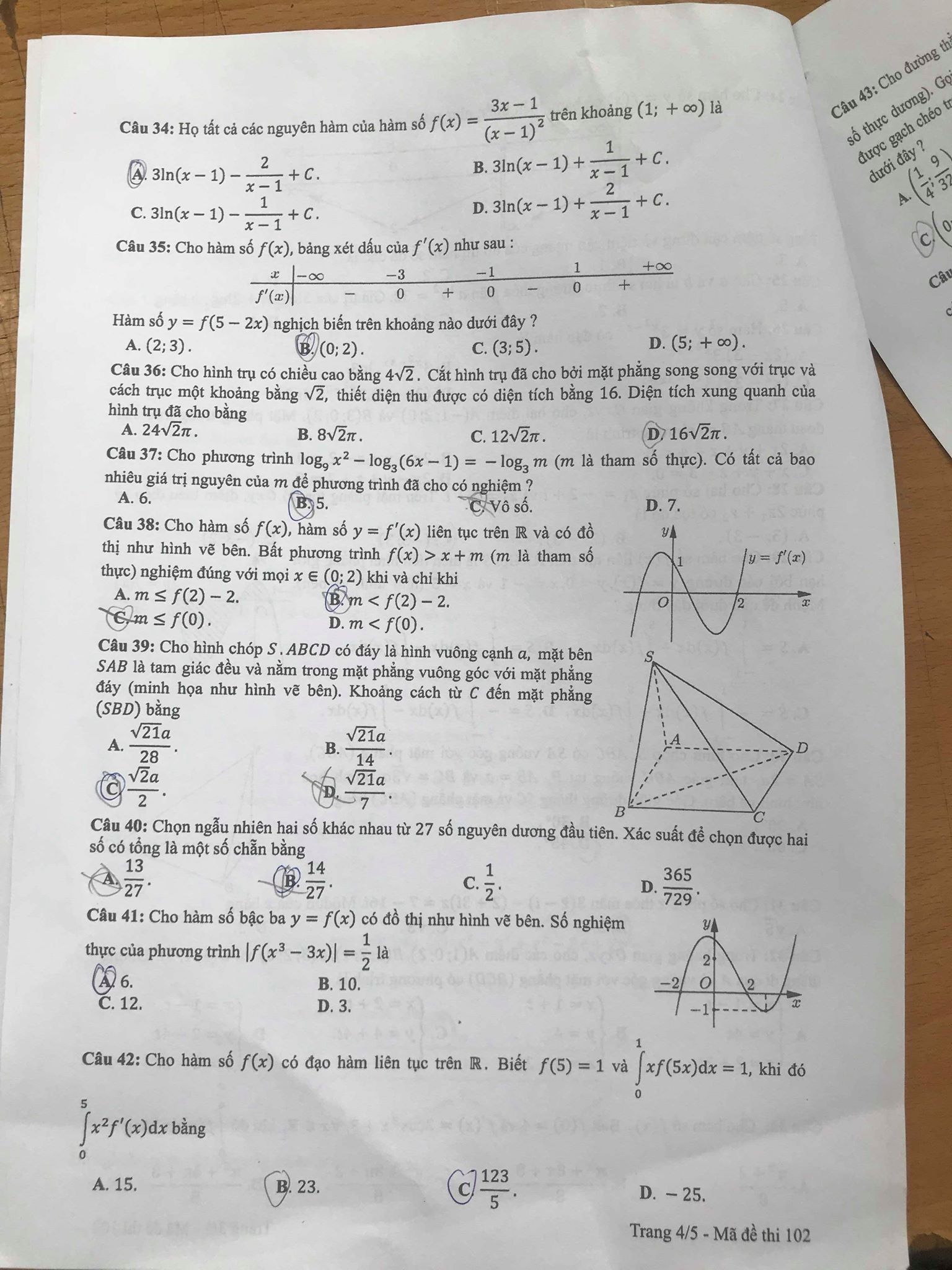 Giáo dục - Đáp án đề thi môn Toán thi THPT Quốc gia 2019 của bộ GD&ĐT mã đề 102 (Hình 4).