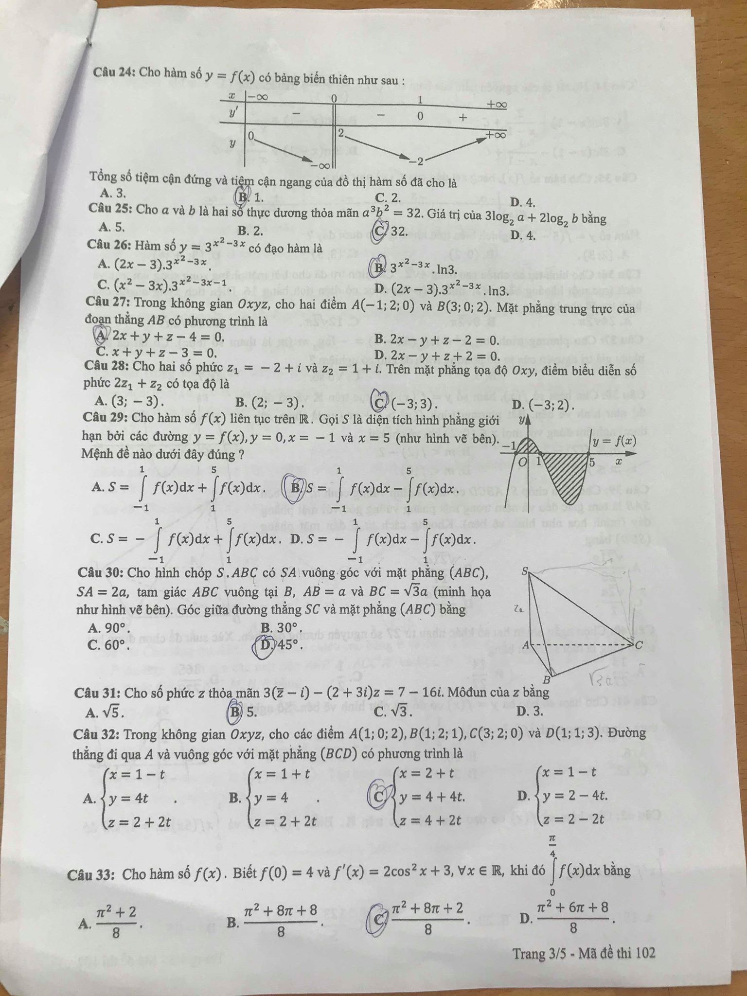 Giáo dục - Đáp án đề thi môn Toán thi THPT Quốc gia 2019 của bộ GD&ĐT mã đề 102 (Hình 3).