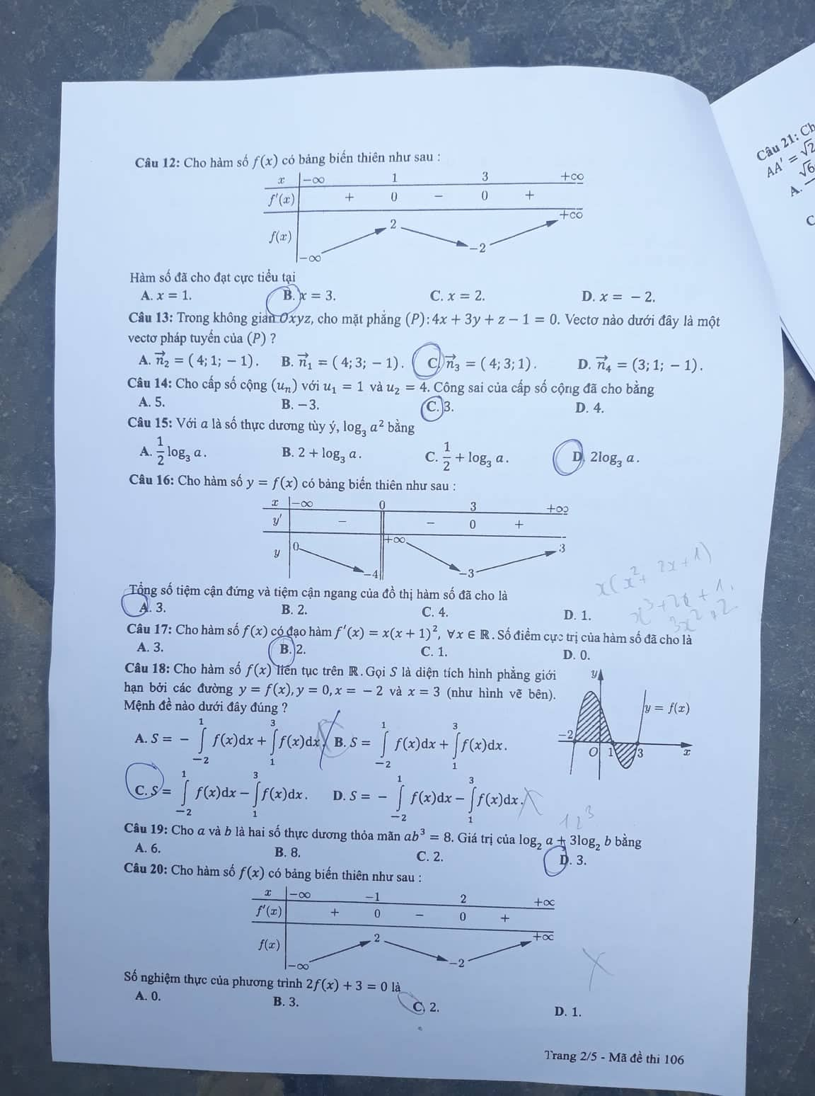 Giáo dục - Đáp án đề thi môn Toán thi THPT Quốc gia 2019 của bộ GD&ĐT mã đề 106 (Hình 2).