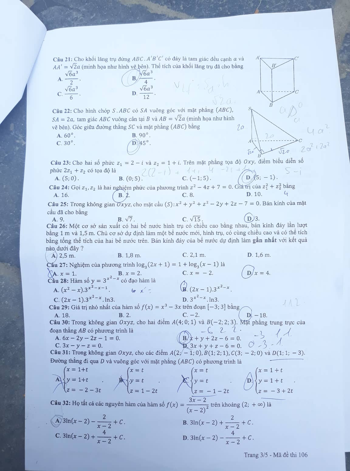 Giáo dục - Đáp án đề thi môn Toán thi THPT Quốc gia 2019 của bộ GD&ĐT mã đề 106 (Hình 3).