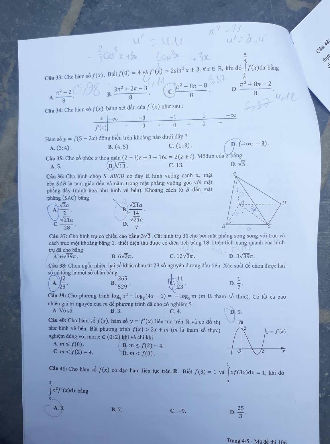 Giáo dục - Đáp án đề thi môn Toán thi THPT Quốc gia 2019 của bộ GD&ĐT mã đề 106 (Hình 4).