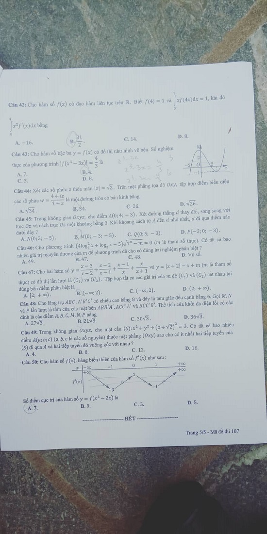 Giáo dục - Đáp án đề thi môn Toán thi THPT Quốc gia 2019 của bộ GD&ĐT mã đề 107 (Hình 5).