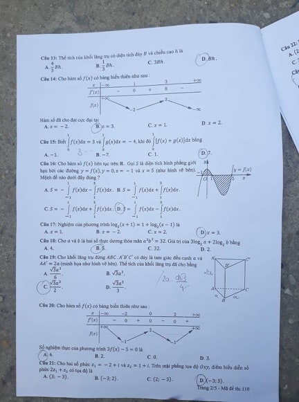 Giáo dục - Đáp án đề thi môn Toán thi THPT Quốc gia 2019 của bộ GD&ĐT mã đề 110 (Hình 3).