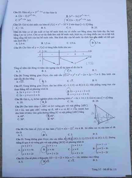 Giáo dục - Đáp án đề thi môn Toán thi THPT Quốc gia 2019 của bộ GD&ĐT mã đề 110 (Hình 4).