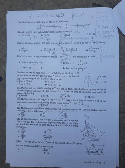 Giáo dục - Đáp án đề thi môn Toán thi THPT Quốc gia 2019 của bộ GD&ĐT mã đề 110 (Hình 5).