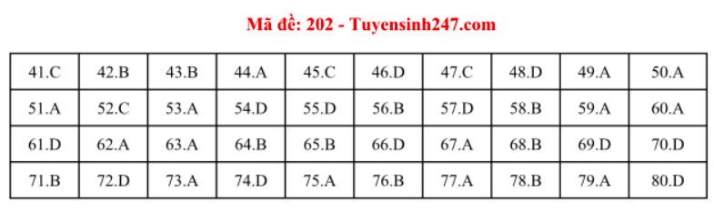 Giáo dục - Đáp án đề thi môn Hoá học mã đề 202 thi THPT Quốc gia 2019 chuẩn nhất 