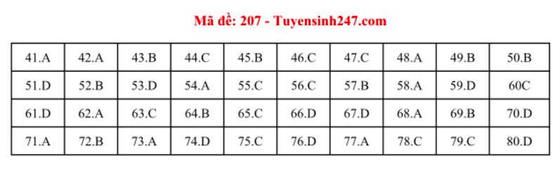 Giáo dục - Đáp án đề thi môn Hoá học mã đề 207 thi THPT Quốc gia 2019 chuẩn nhất 