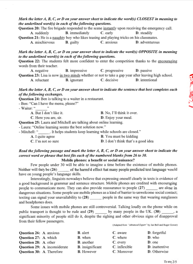 Giáo dục - Đề thi tham khảo kỳ thi tốt nghiệp THPT Quốc gia 2020 môn Tiếng Anh (Hình 2).