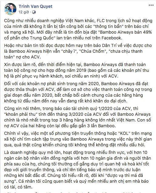 Tài chính - Ngân hàng - Đại gia Trịnh Văn Quyết phản bác thông tin Bamboo Airway nợ như 'chúa chổm'