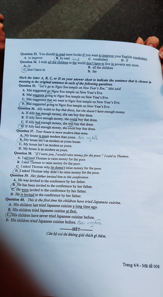 Giáo dục - Đáp án Đề thi chính thức môn Tiếng Anh tuyển sinh vào lớp 10 ở Hà Nội - Mã đề 008 (Hình 4).