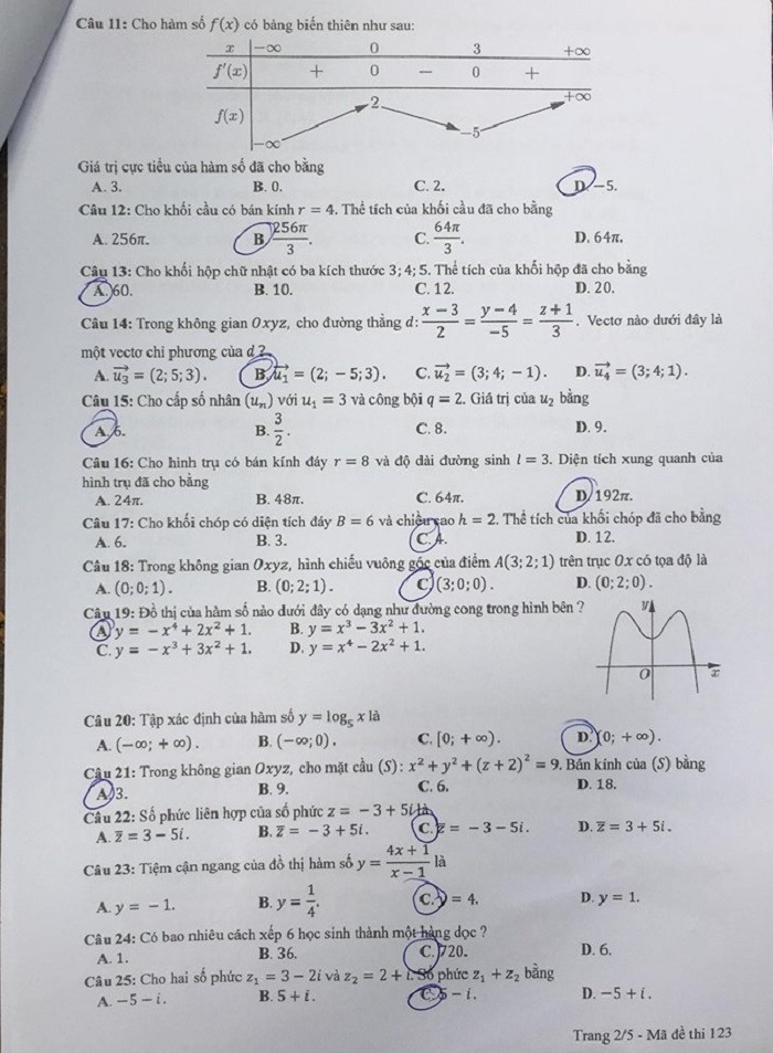Giáo dục - Đáp án đề thi môn Toán tốt nghiệp THPT Quốc gia 2020 chuẩn nhất mã đề 123 (Hình 2).