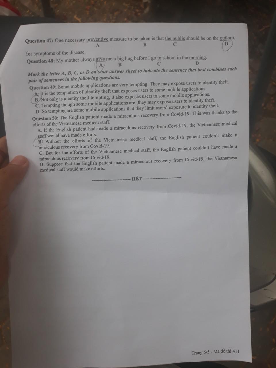 Giáo dục - Đáp án đề thi môn Tiếng Anh tốt nghiệp THPT 2020 chuẩn nhất mã đề 411 (Hình 5).