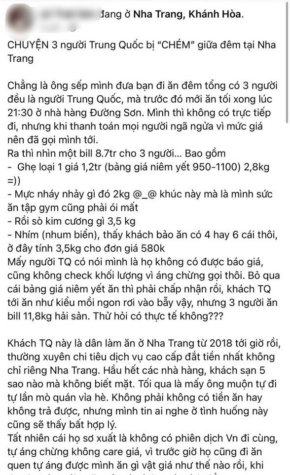 Dân sinh - Nha Trang: Nhắc nhở người đăng tin tố nhà hàng “chặt chém” sai sự thật