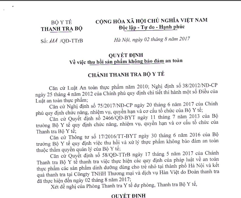 Sức khỏe - Bộ Y tế thu hồi 4 sản phẩm dinh dưỡng dùng cho trẻ nhỏ