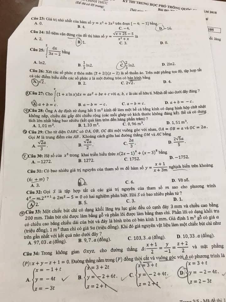 Đề thi, đáp án môn Toán mã đề 119 THPT Quốc gia 2018 chuẩn nhất (Hình 3).
