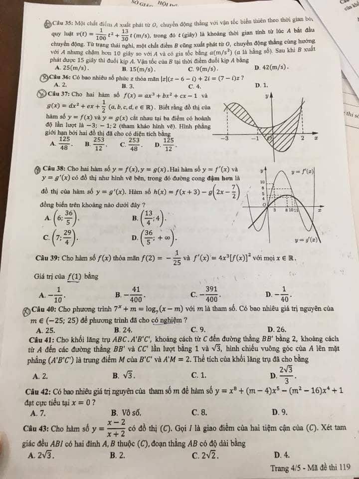 Đề thi, đáp án môn Toán mã đề 119 THPT Quốc gia 2018 chuẩn nhất (Hình 4).