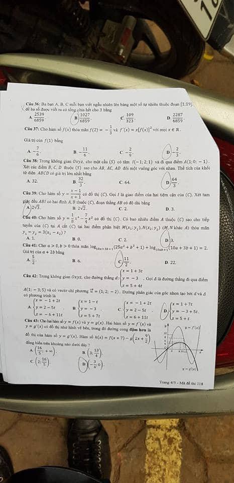 Đề thi, đáp án môn Toán mã đề 118 THPT Quốc gia 2018 chuẩn nhất (Hình 3).