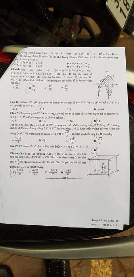 Đề thi, đáp án môn Toán mã đề 118 THPT Quốc gia 2018 chuẩn nhất (Hình 4).