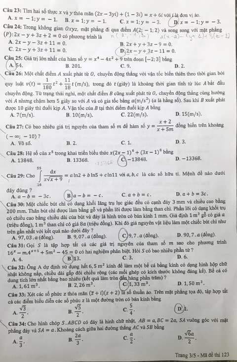 Đề thi, đáp án môn Toán mã đề 123 THPT Quốc gia 2018 chuẩn nhất (Hình 3).