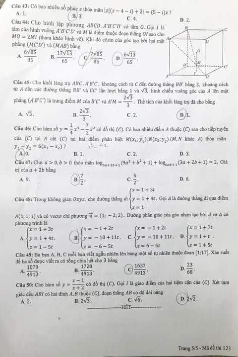 Đề thi, đáp án môn Toán mã đề 123 THPT Quốc gia 2018 chuẩn nhất (Hình 5).