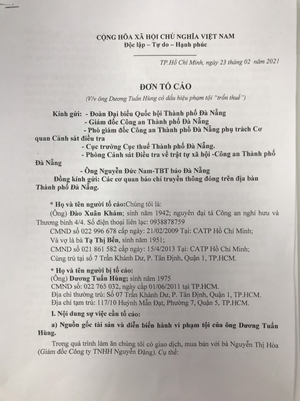 Kết nối - Đà Nẵng: Vì sao vợ chồng cựu Đại tá công an tố con rể trốn thuế?