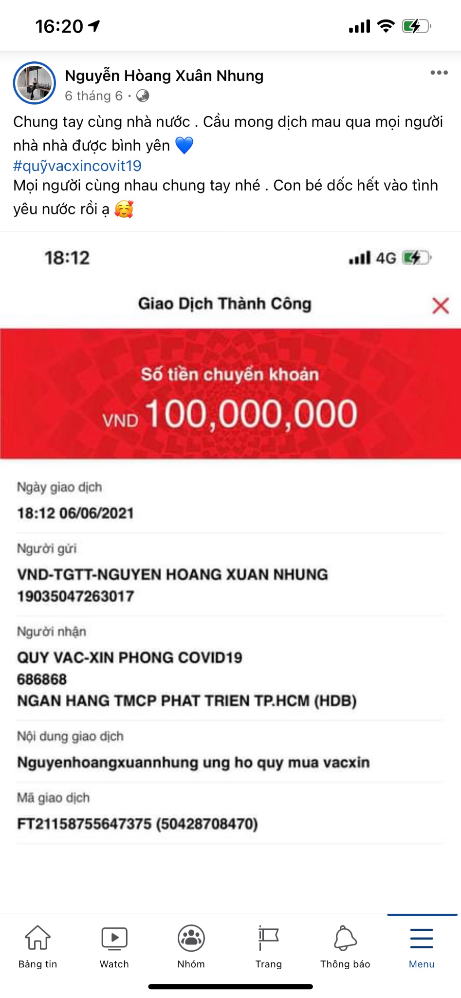 Kết nối - Tấm gương sáng - Nguyễn Hoàng Xuân Nhung ủng hộ 100 triệu đồng cho quỹ phòng chống covid Việt Nam (Hình 2).