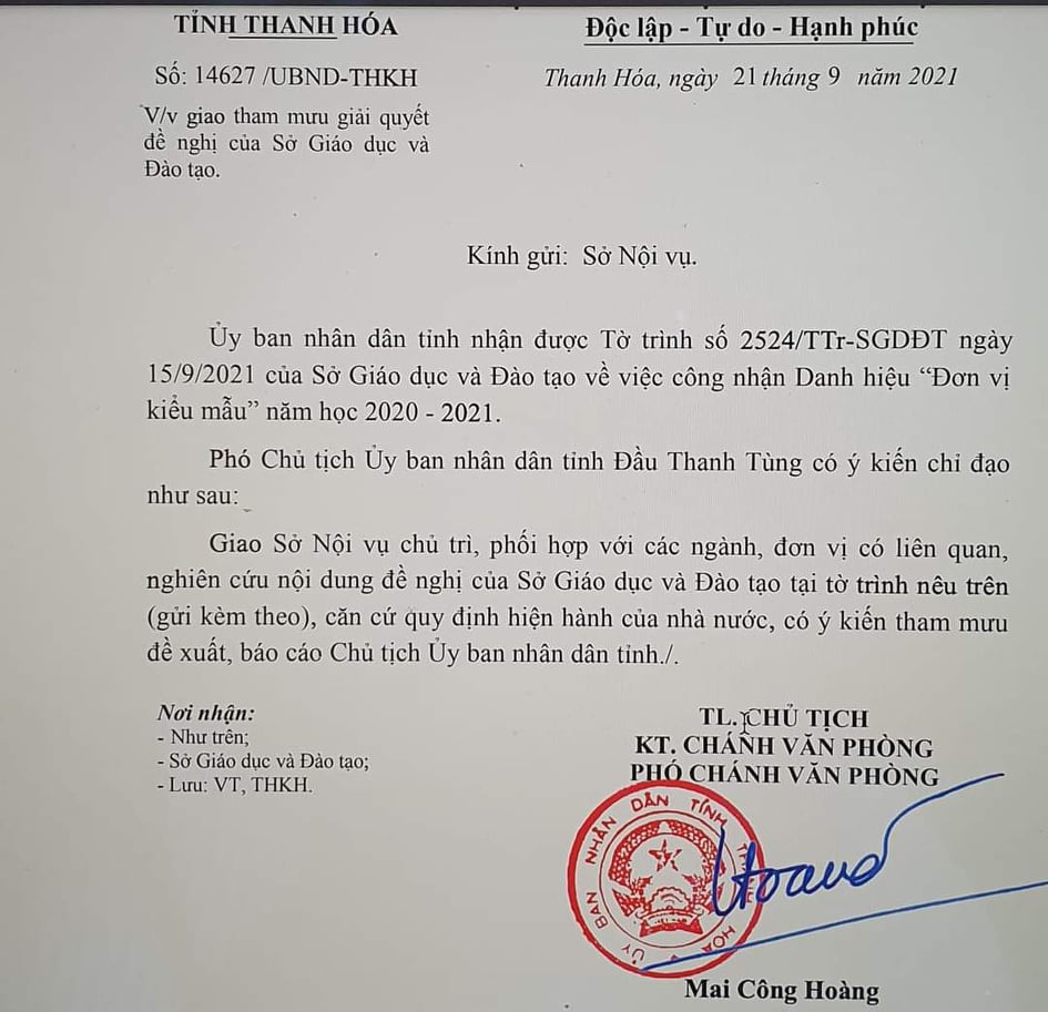 Giáo dục - Thông tin Sở GD&ĐT Thanh Hóa đề nghị công nhận “Đơn vị kiểu mẫu” là không chính xác