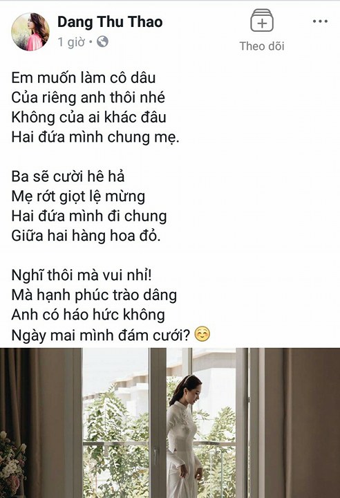 Giải trí - Hoa hậu Đặng Thu Thảo bất ngờ làm thơ trước ngày cưới