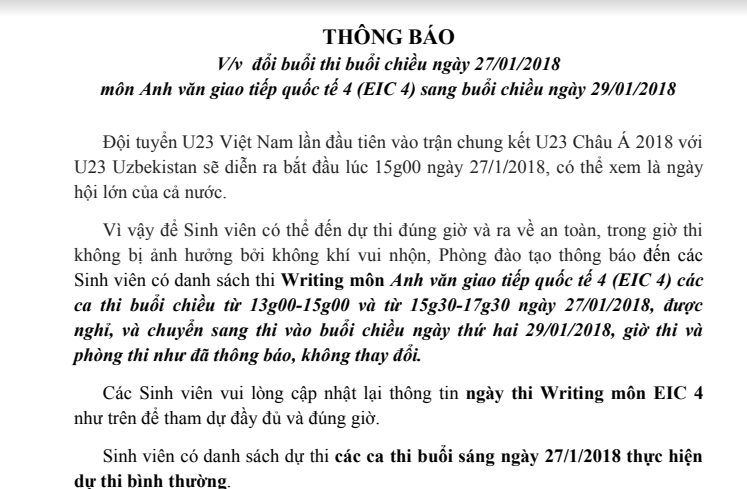 Giáo dục - Nhiều trường đại học dời lịch thi, hoãn học để SV cổ vũ U23 Việt Nam (Hình 2).