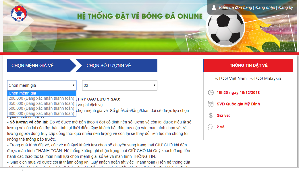 Thể thao - Nóng: Hệ thống bán vé online trận chung kết AFF 2018 tiếp tục “sập” trong đợt mở bán lần 2