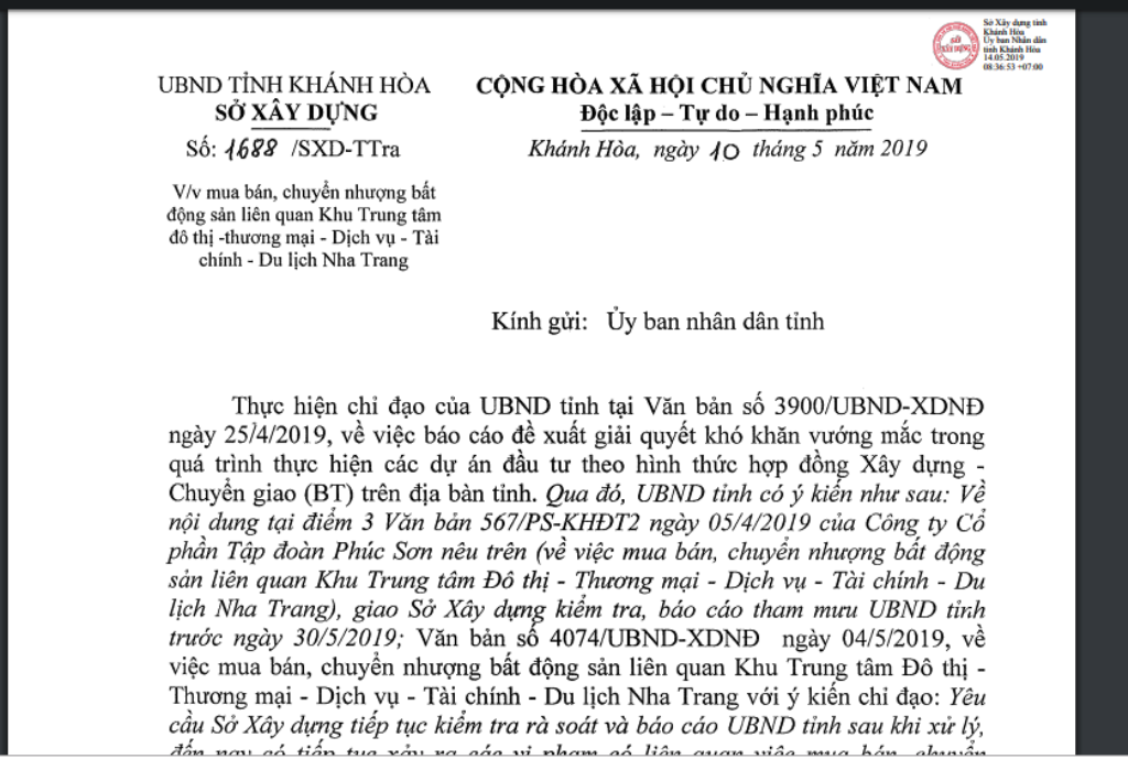 Bất động sản - Vì sao sở Xây dựng Khánh Hòa đề nghị công an vào cuộc vụ sai phạm tại dự án của tập đoàn Phúc Sơn? (Hình 2).