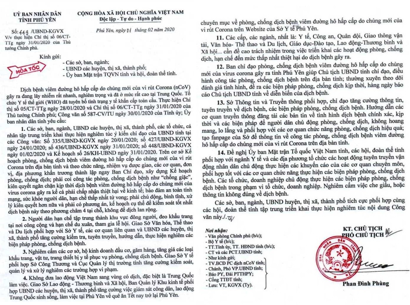 Tin nhanh - UBND tỉnh Phú Yên ra Công văn hỏa tốc phòng, chống dịch Corona phải như “chống giặc”.