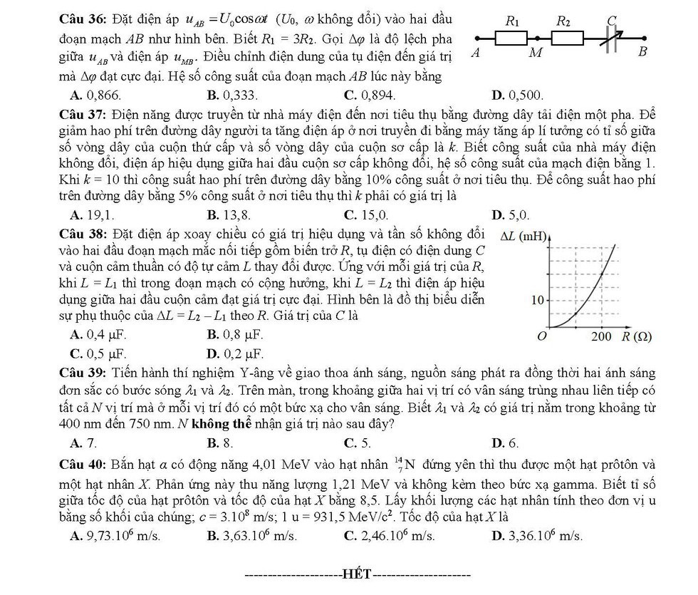 Giáo dục - Đáp án đề thi môn Vật Lý thi THPT Quốc gia 2019 chuẩn nhất trọn bộ 24 mã đề  (Hình 5).