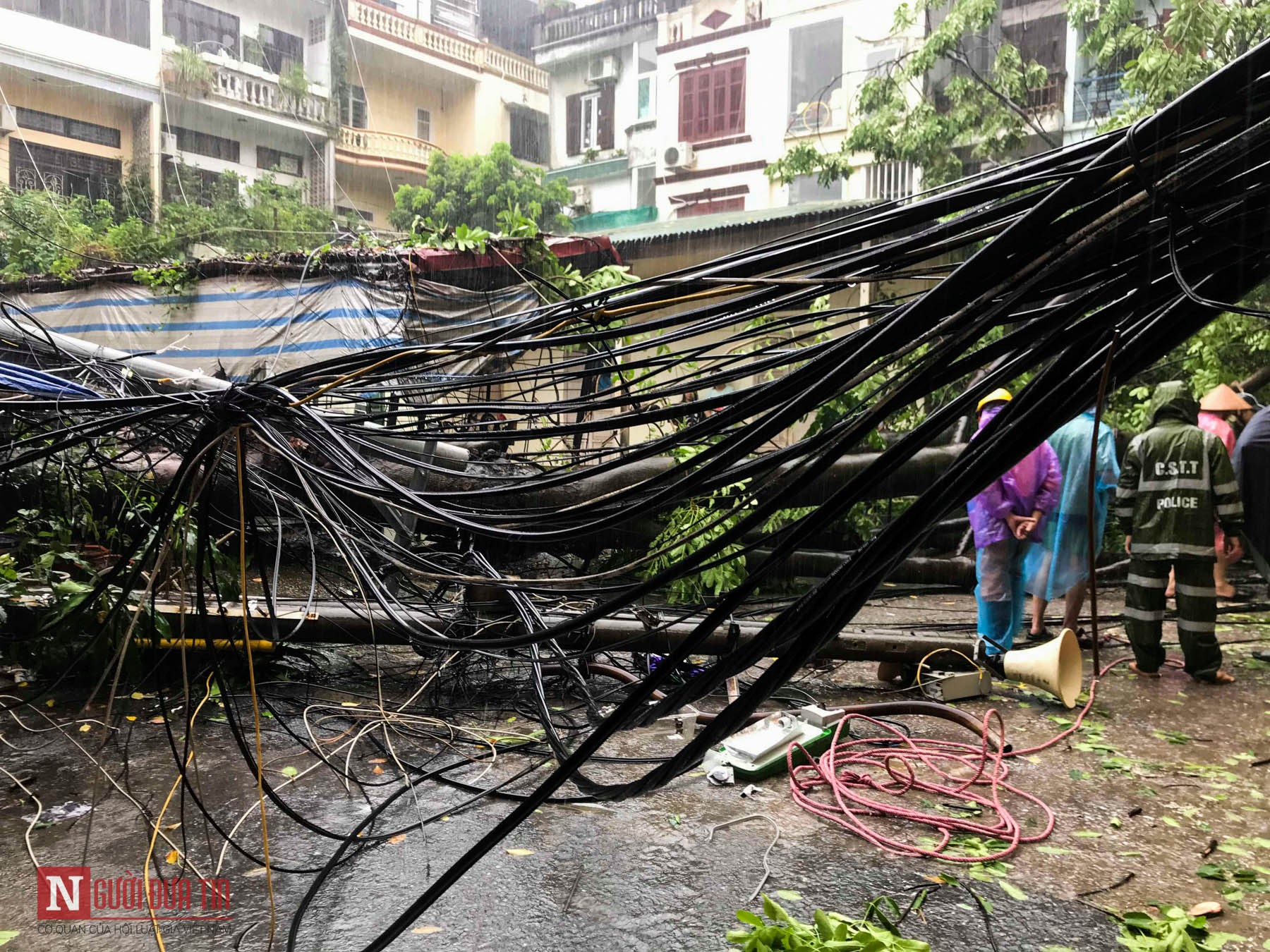 Tin nhanh - Hà Nội: Hàng loạt cây xanh, cột điện nghiêng đổ do bão số 3 (Hình 3).