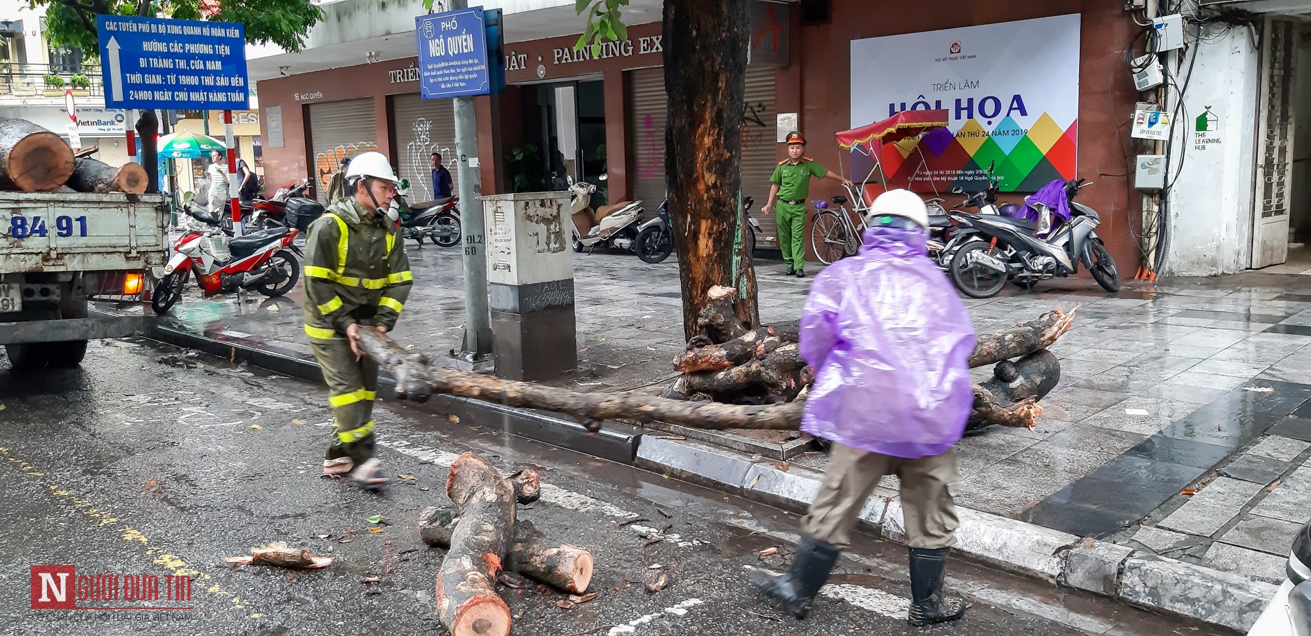 Tin nhanh - Hà Nội: Cây lớn lại đổ, đè bẹp taxi sau mưa to (Hình 5).