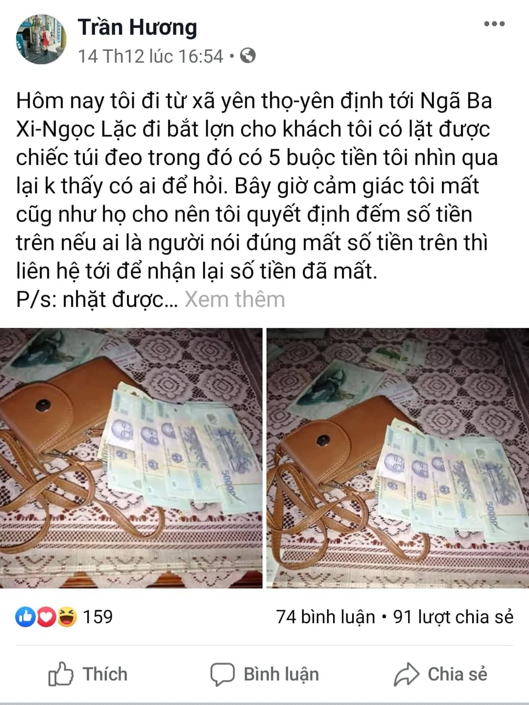 Tin nhanh - Người phụ nữ đăng Facebook tìm chủ nhân đánh rơi chiếc túi đựng gần 100 triệu