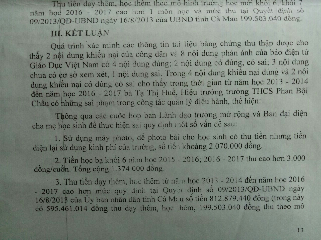 Xã hội - Sai phạm tài chính tại trường THCS Phan Bội Châu: Sai nhiều thu hồi ít? (Hình 3).