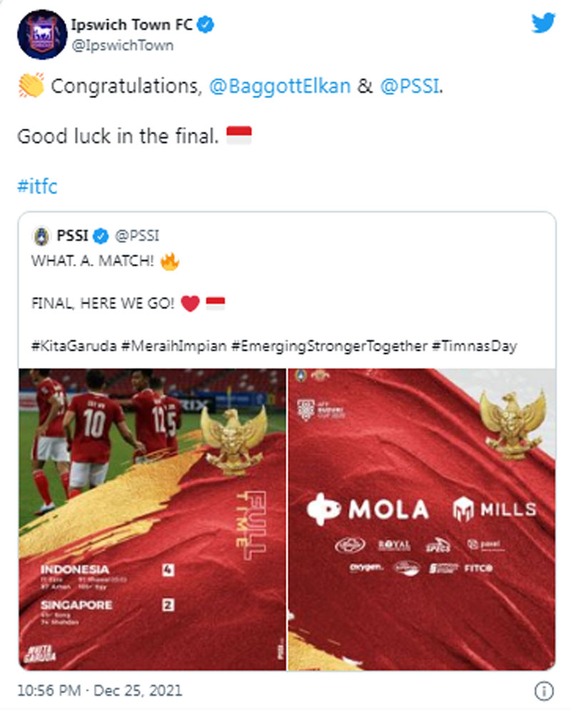 Thể thao - CLB của Anh chúc mừng ĐT Indonesia vào chung kết AFF Cup