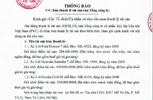 Đầu tư - Xây lắp Dầu khí thanh lý loạt ô tô cứu thua lỗ