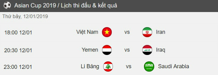 Thể thao - Lịch thi đấu bóng đá nam Asian Cup 2019 ngày 12/1/2019 chi tiết nhất