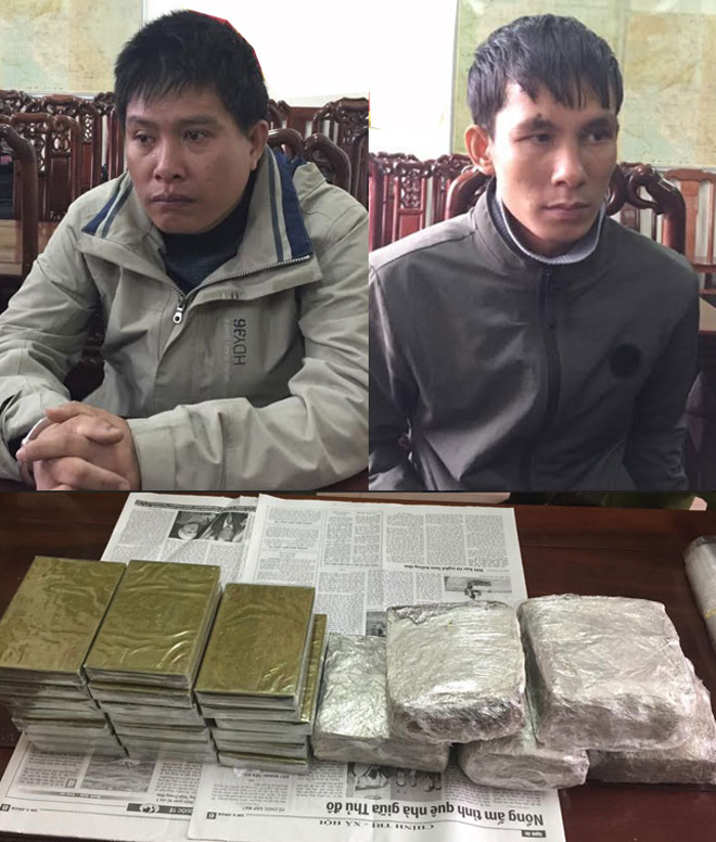 “Xách” 20 bánh heroin, 5 kg ma túy đá từ Lào về Việt Nam: Ngày 31/1, phòng PC47 Công an tỉnh Nghệ An phát hiện một đường dây mua bán trái phép ma túy từ Lào vào TP Hồ Chí Minh tiêu thụ. Ban chuyên án đã bắt quả tang 2 đối tượng đang có hành vi vận chuyển trái phép chất ma túy. Tang vật thu được 20 bánh heroin, 5 kg ma túy đá, 1 xe máy, 1 con dao mẹo. Tại cơ quan điều tra các đối tượng khai nhận là Nguyễn Văn Đông, 39 tuổi, trú tại xã Nghĩa Mỹ, thị xã Thái Hòa, tỉnh Nghệ An và Nguyễn Hữu Trinh, 32 tuổi, trú tại xã Nghĩa Hành, huyện Tân Kỳ, tỉnh Nghệ An.