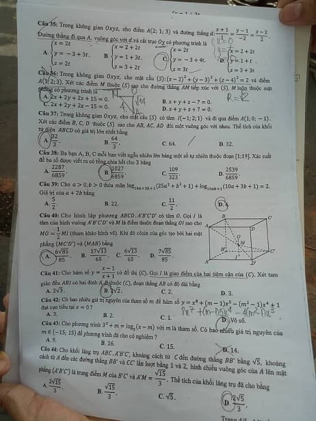 Đề thi, đáp án môn Toán mã đề 108 THPT Quốc gia 2018 chuẩn nhất (Hình 4).